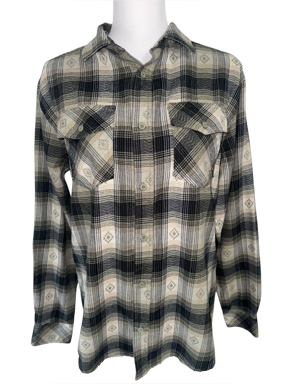 Hurley Men’s Flannel Button Up Shirt Small Green Plaid Long Sleeve Cotton Blend